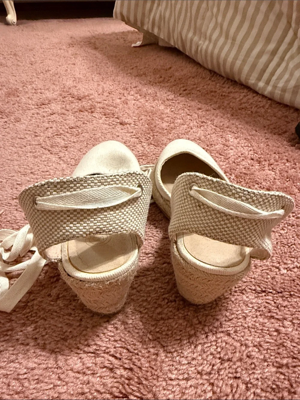 Urban Outfitters Cream Canvas Espadrille Tie Flats